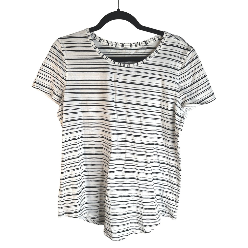 Lululemon Women's White Black Striped Love Crew Short Sleeve‎ Tee Size 8